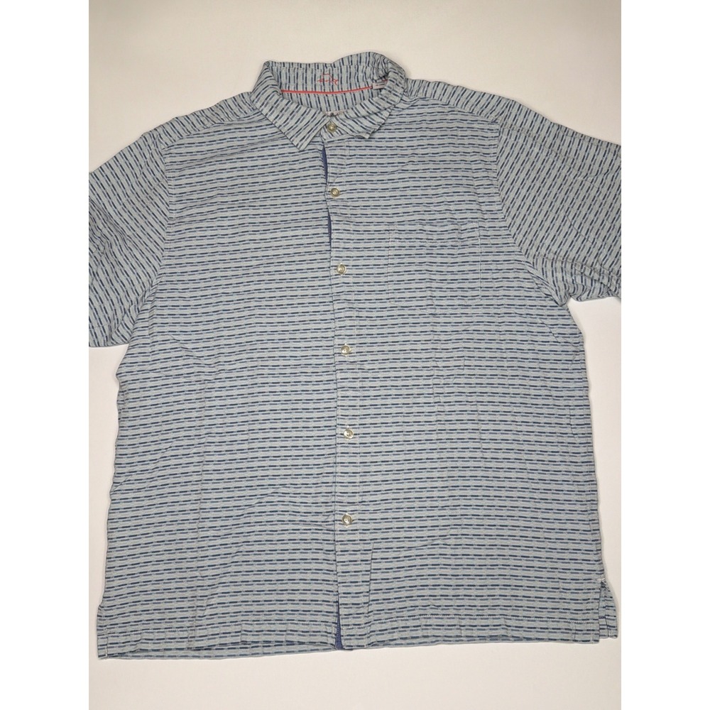 Tommy Bahama Mens Silk Short Sleeve Button Up Shirt XL‎ Blue Stripe Casual Beach